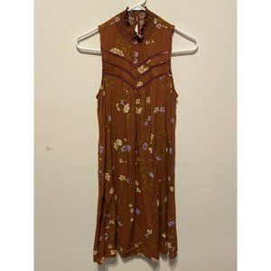 Xhilaration Women's XS Sleeveless Brown Floral Print Mini Dress Mock Neck